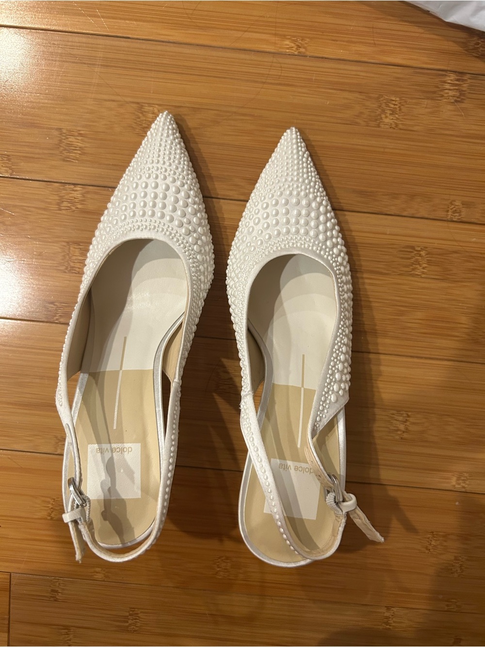 Dolce Vita White Embellished Pointed Toe Slingback Heels